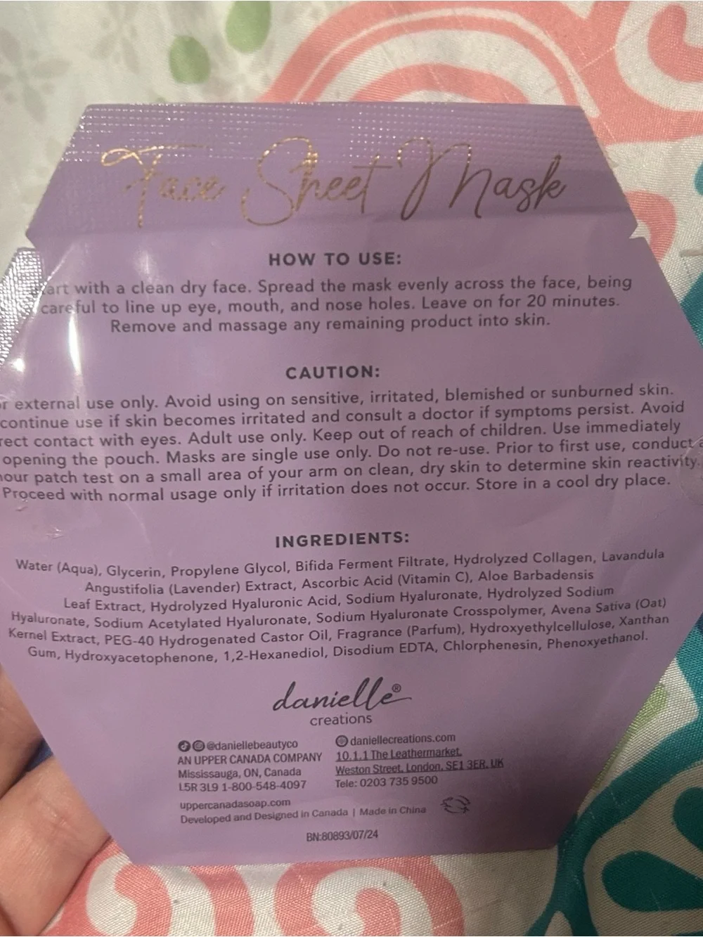 (3/$20) Amethyst Face Sheet Mask - Rejuvenate & Soothe (Lavender + Vitamin C)